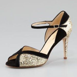 Kate Spade Corinne Black and Gold Glittery Heels